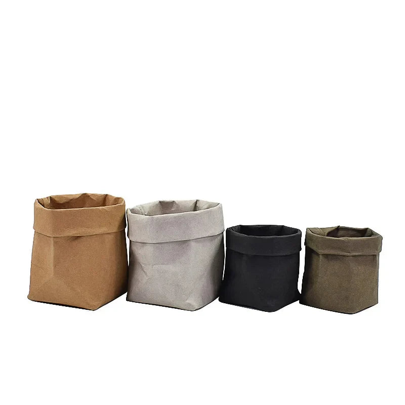 Axyaa Round Brown Paper Bag Storage Hamper - Versatile, Washable, Rustic.