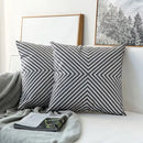 Axyaa Grey Geometric Embroidered Cotton Canvas Pillow Cover 45x45cm