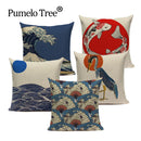 Axyaa Japanese Style Decorative Cushion Covers- Crane Fish Design for Home Decor