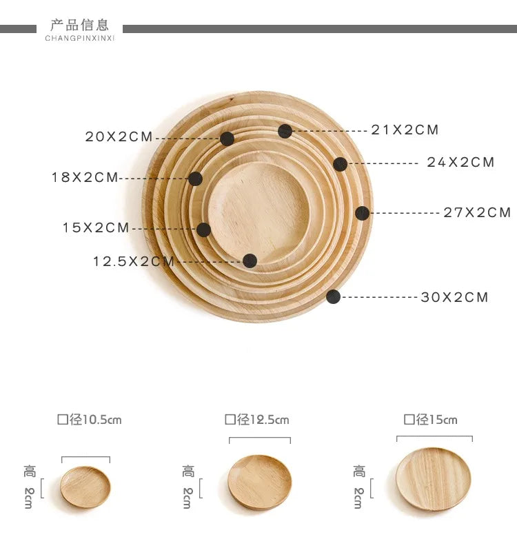 Axya Solid Wood Round Japanese Dinner Plate for Steak, Fruit, Snacks, and Tea Tray