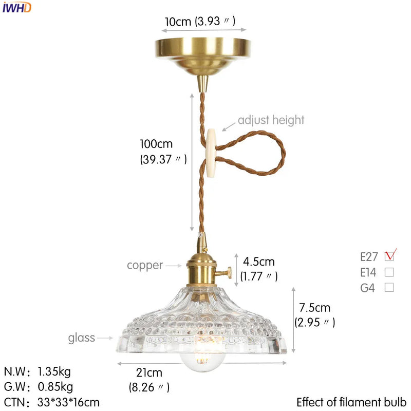 Axyaa Nordic Style Copper Glass Pendant Light - Loft Industrial Decor