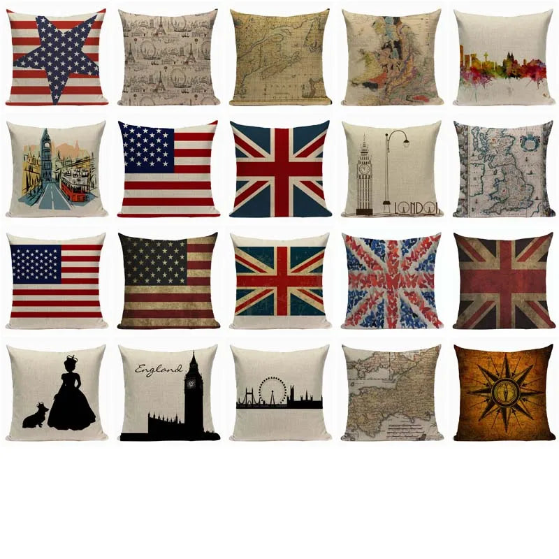 Axyaa Union Jack American Flag Throw Pillow Cases, 45x45cm, Top King Size Bed Print