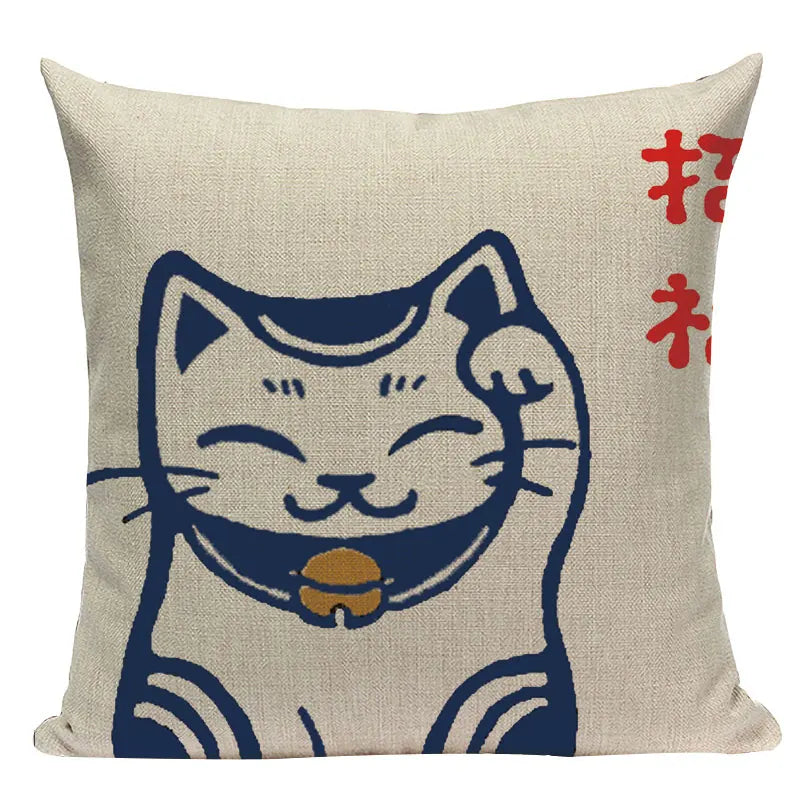 Axyaa Japanese Style Sofa Pillow Cover 45x45cm - Jin Wind and Carp Pattern