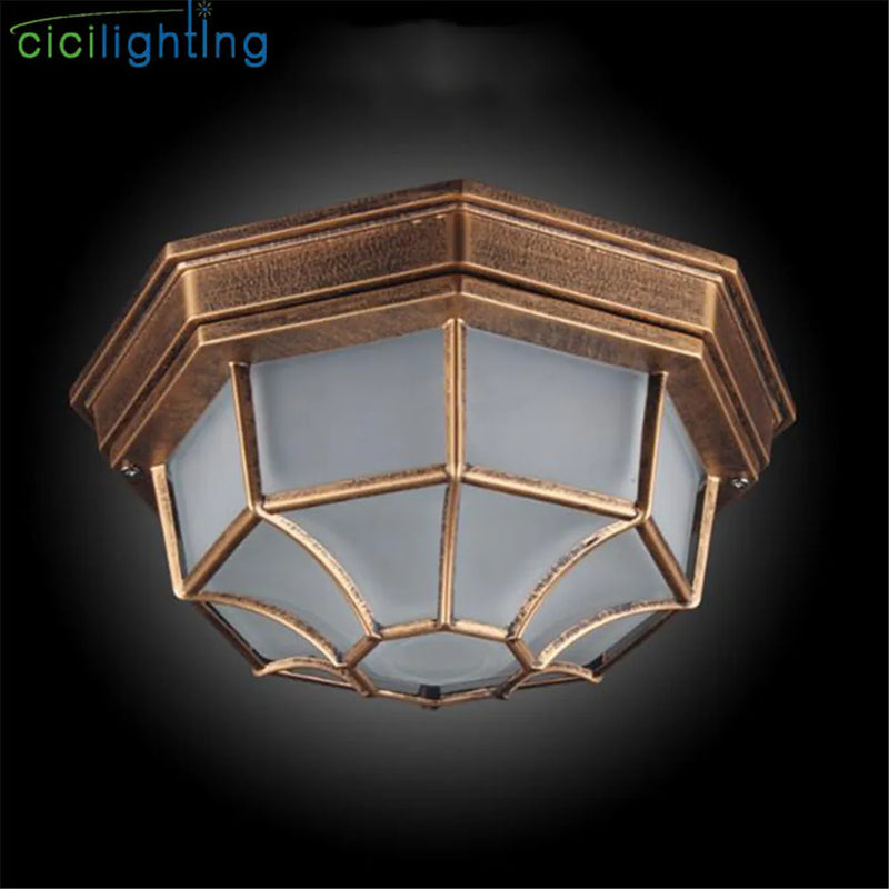 Axyaa Rustic Frosted Glass Outdoor Ceiling Light - Europe Style Flush IP Rated Fixture