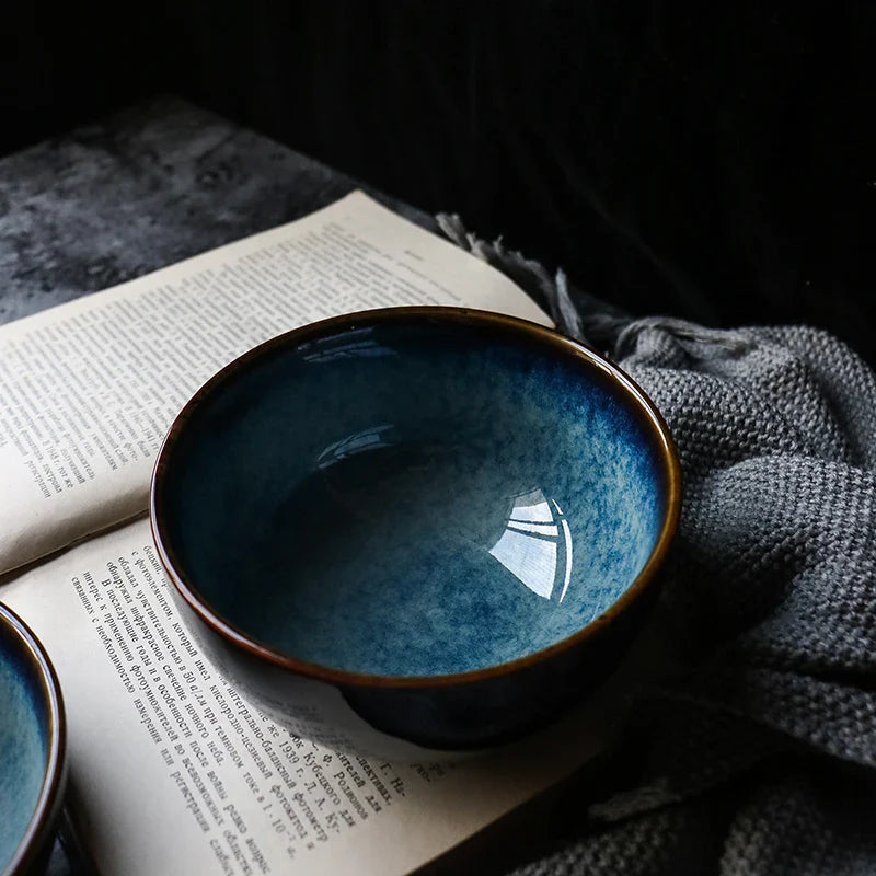 Axya Retro Blue Noodle Salad Bowl Set - Household Restaurant Dinnerware Bowls