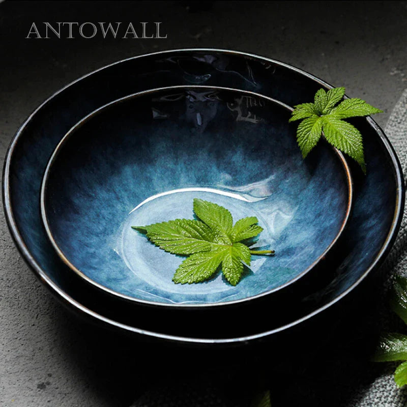 Axya Dim Blue Ceramic Soup Ramen Bowl - Elegant Tableware for Western Food