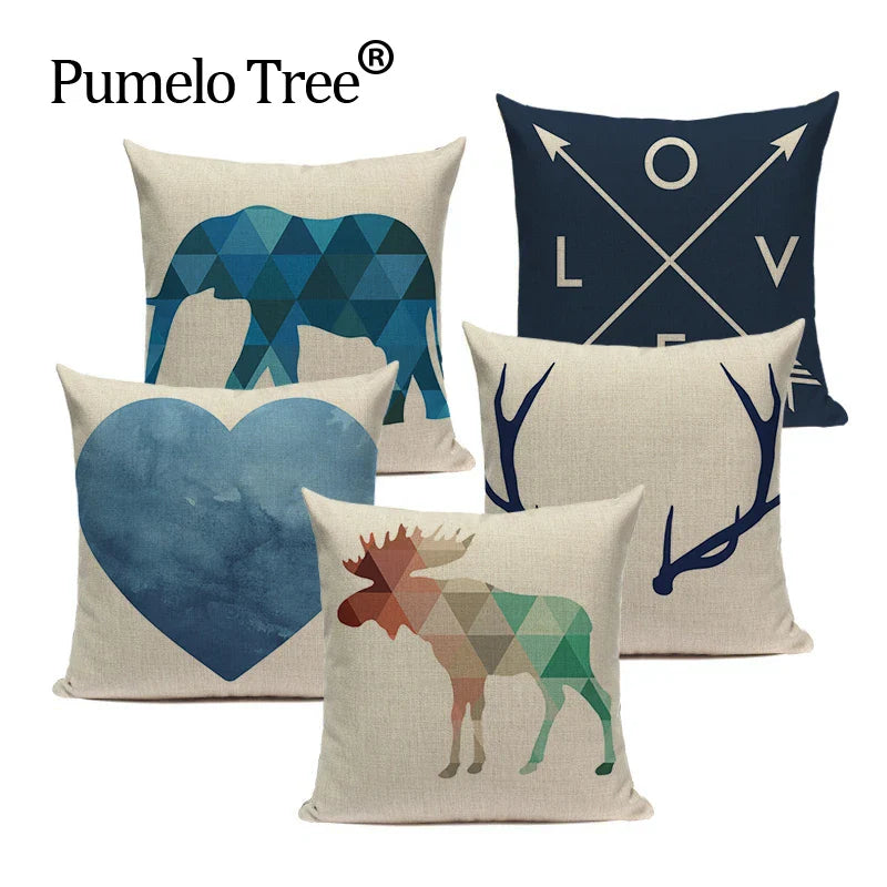 Axyaa Geometric Deer Pillow Cover - Nordic Home Decoration 45X45Cm