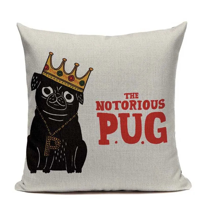 Axyaa Pug Dog Square Cushion Cover 45x45cm Home Decor