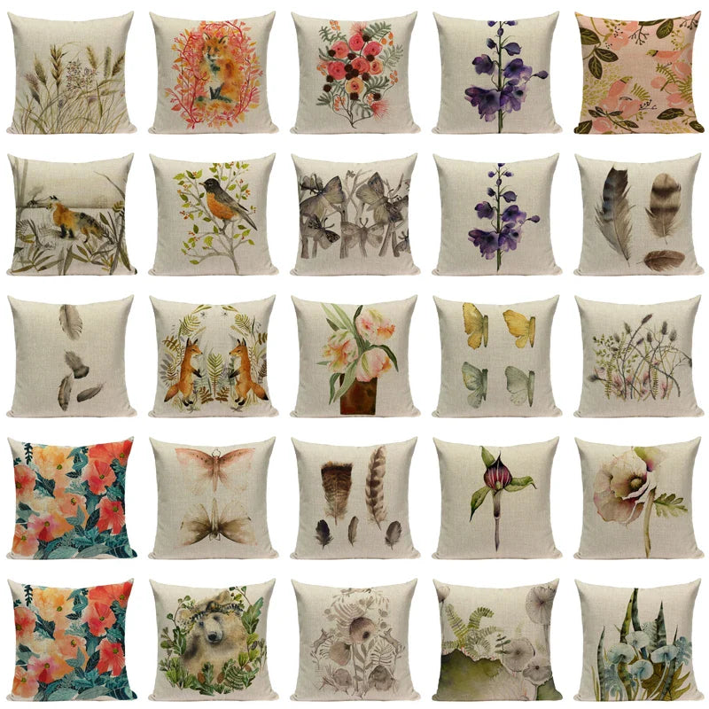 Axyaa Velvet Deer Floral Stripes Pillow Cover for Sofa Beds and Car