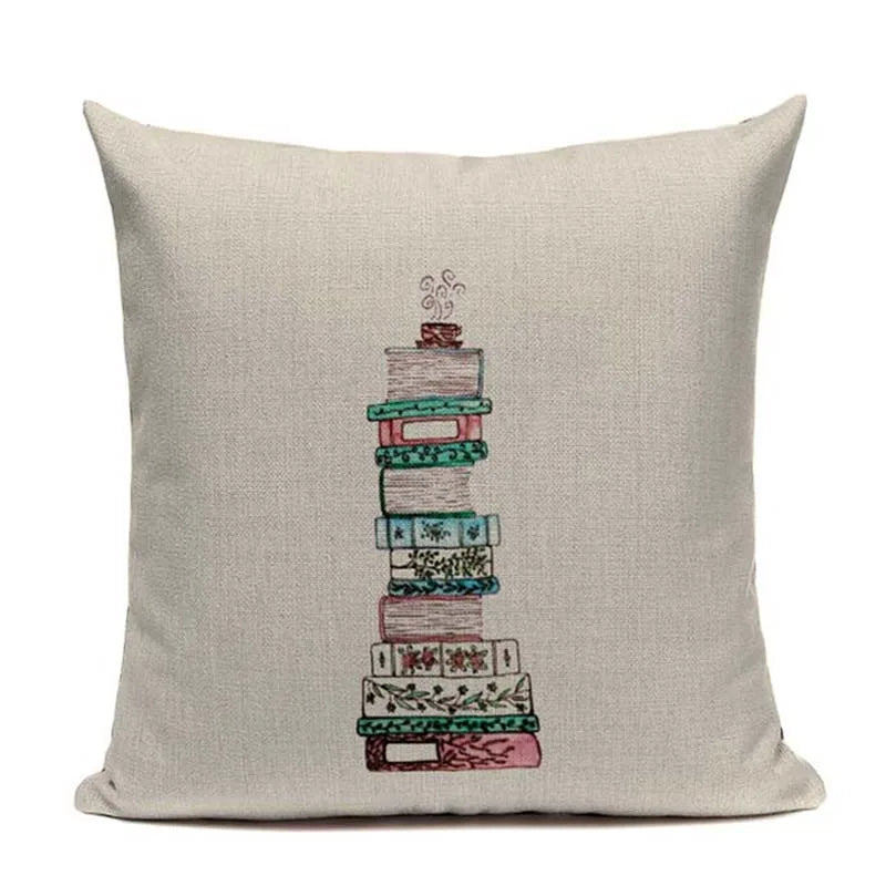 Axyaa Custom Linen Pillowcase for Home Sofa Decor - Cat Happy Reading Book Cover