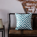 Axyaa Blue Geometric Embroidered Cotton Cushion Cover - 45x45cm