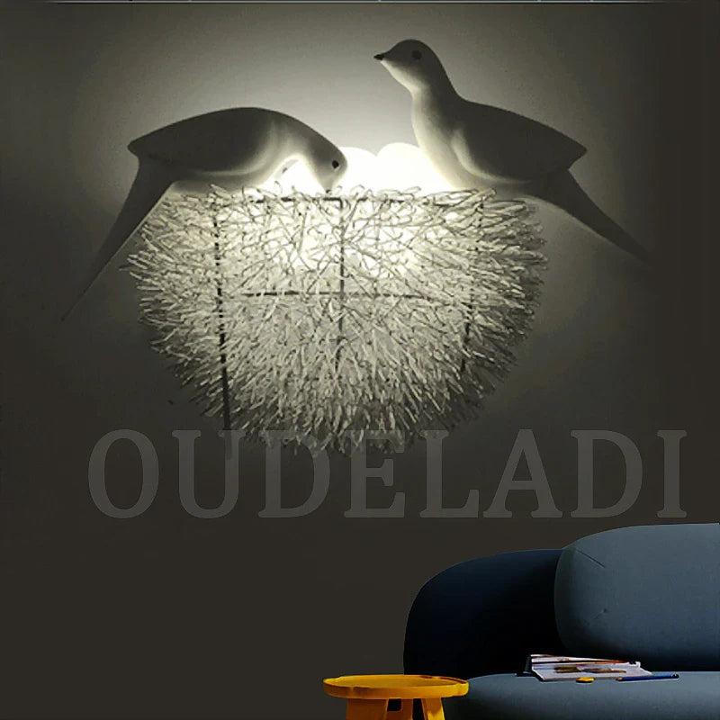 Axya Bird's Nest LED Wall Lamp with 3D Birds Art