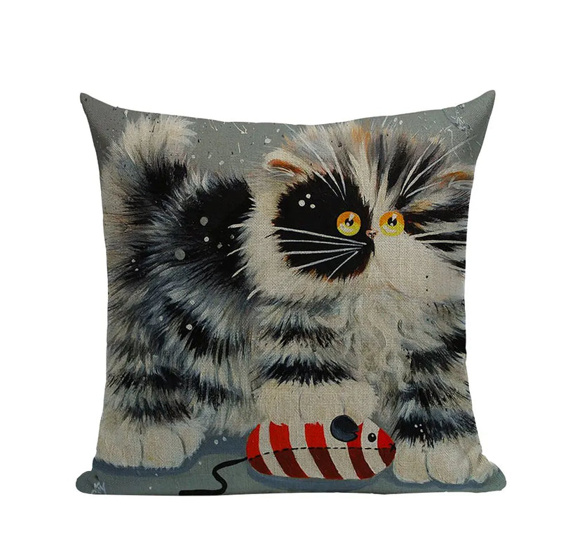 Square Cat Pillow Covers by Axyaa: Cute Cartoon Print Sofa Throw Pillow Cover