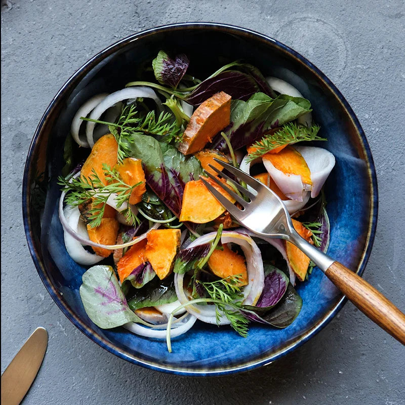 Axya Deep Blue Porcelain Salad Bowl - 2400ml Capacity