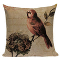 Axyaa Retro Bird Text Flower Cotton Linen Cushion Cover