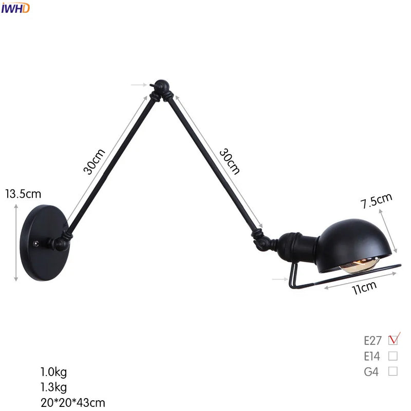Axyaa White Swing Arm Wall Sconce - Adjustable Bedroom Stair Bathroom Lighting