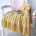 Axyaa Grey Yellow Black Zigzag Knitted Throw Blanket 120x230cm