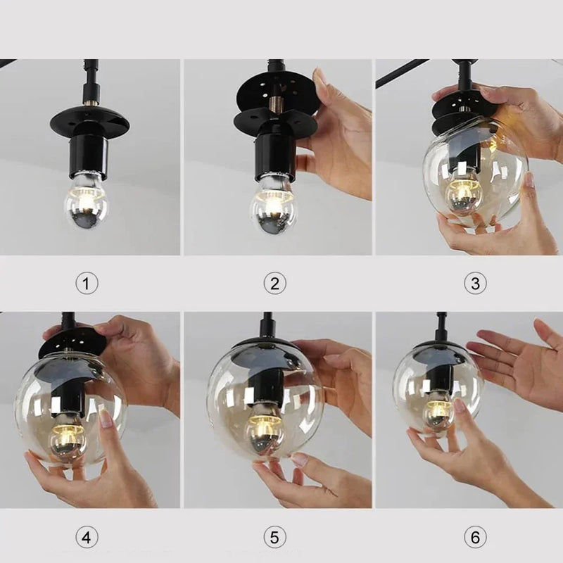 Axyaa Modern Nordic Glass Globe Chandelier - Industrial Edison E27 Handing Lamp Lighting