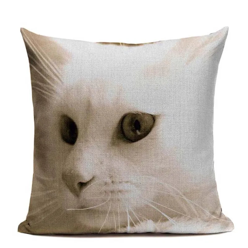 Axyaa Cute Cat Hand-Painted Linen Pillow Cover Black White Yellow