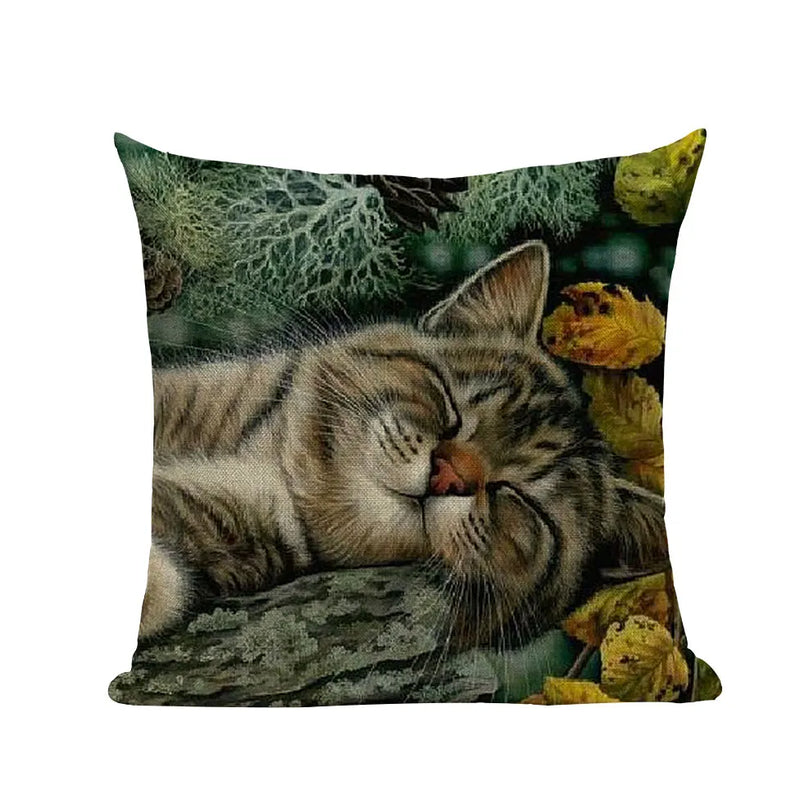 Square Cat Pillow Covers by Axyaa: Cute Cartoon Print Sofa Throw Pillow Cover