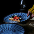 Axya Blue Ceramic Dinner Plate for Western Restaurant Use