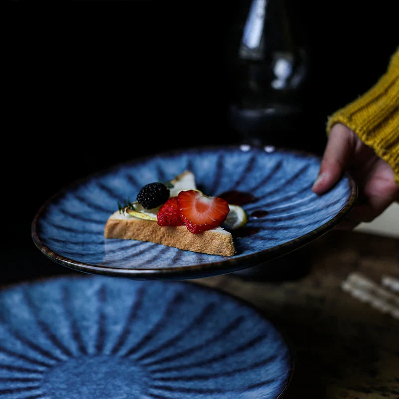 Axya Blue Ceramic Dinner Plate for Western Restaurant Use