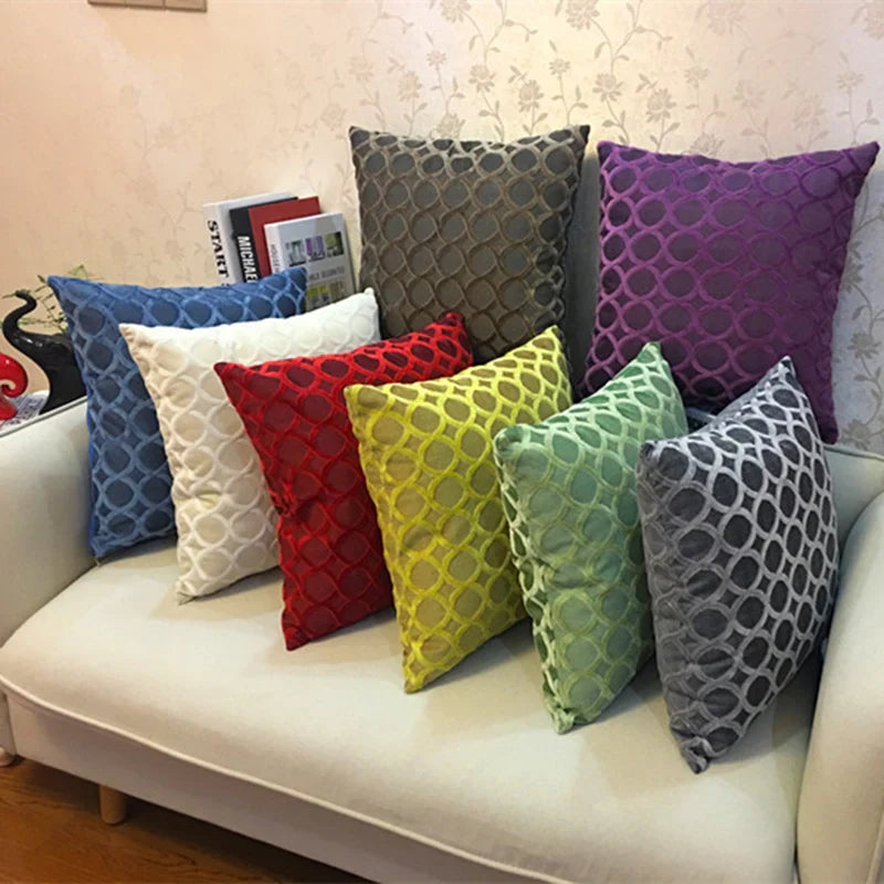 Axyaa Circle Chenille Flocking Pillow Case 45x45cm - Grey Yellow Purple Red Green Coffee