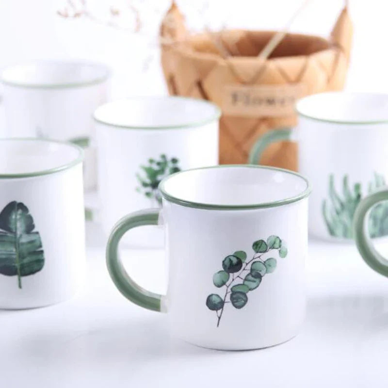 Axya Green Plant Ceramic Milk Tea Coffee Mug Office Drinkware Birthday Gift