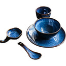 Axya European Blue Ceramic Dinner Set - 5pcs Plate, Bowl, Cup, Dish for 1 Person
