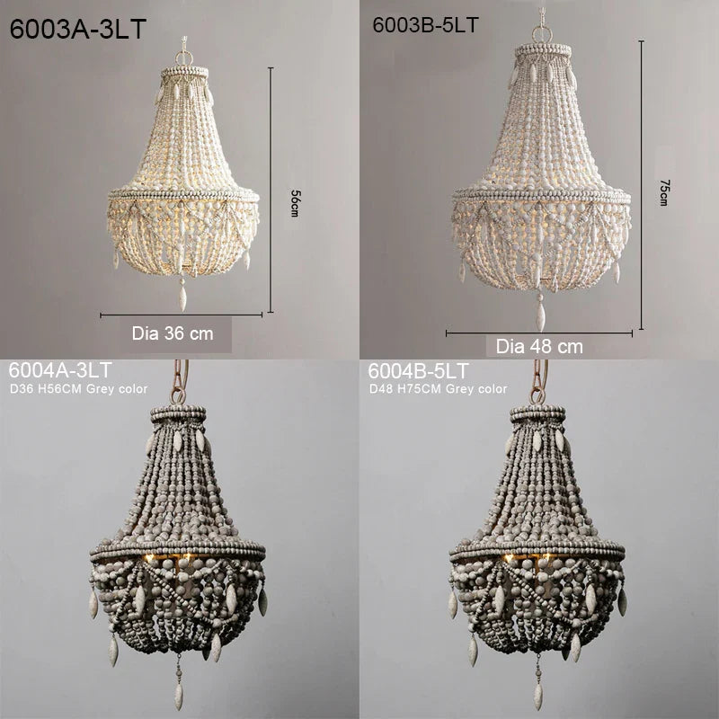 Axyaa White Wood Bead Pendant Light, Retro Bedroom Hanging Fixture