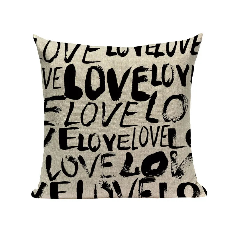 Axyaa Spring Letter Pillow Cover - Black & White Decorative Cushion