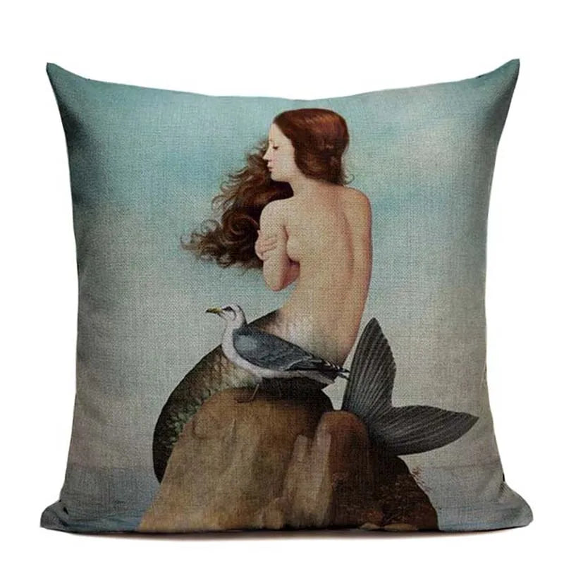 Axyaa Mermaid Pillowcase Ocean Style Cushion Cover 45x45cm Square Home Decor