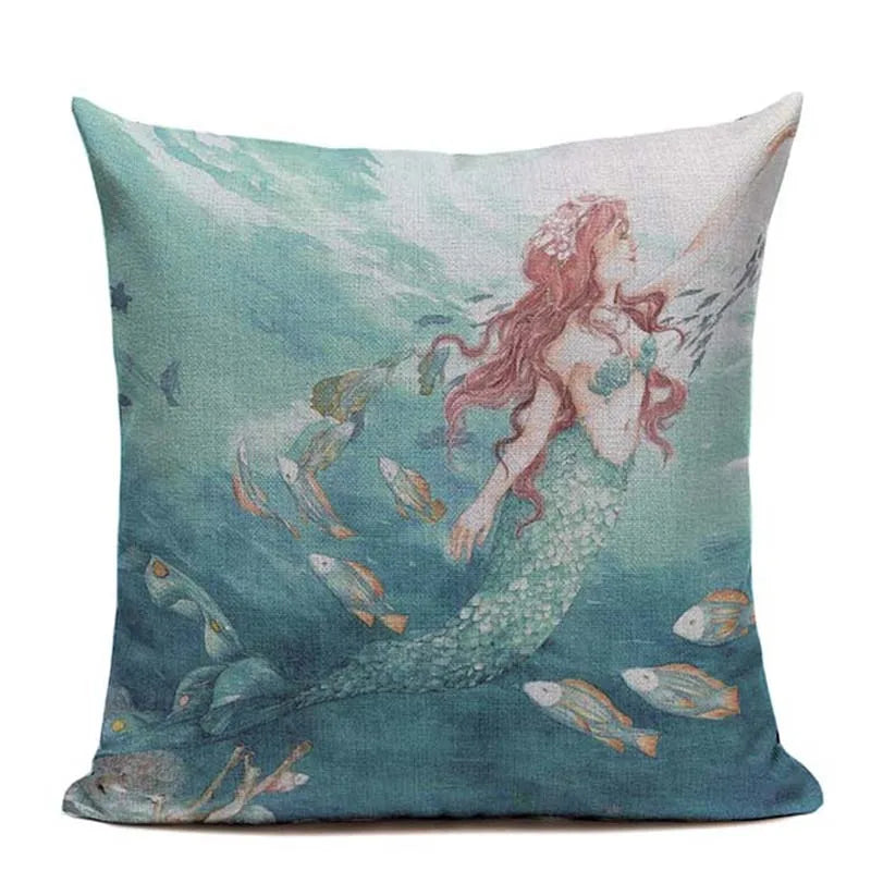 Axyaa Mermaid Pillowcase Ocean Style Cushion Cover 45x45cm Square Home Decor
