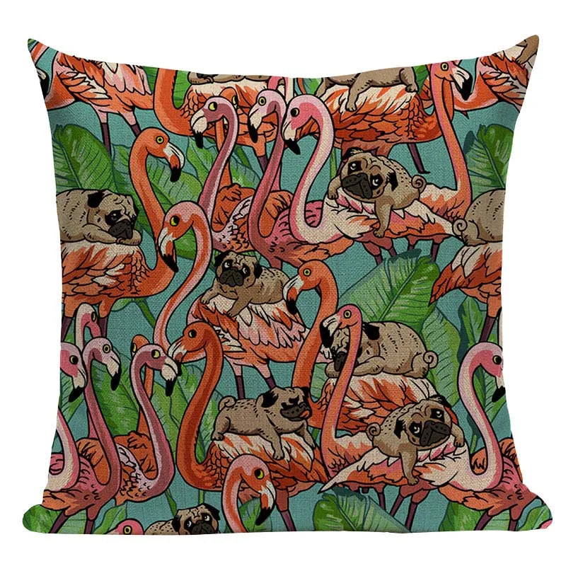 Axyaa Pug Dog Cat Bird Cushion Cover Sleep Dog Throw Pillow Cover