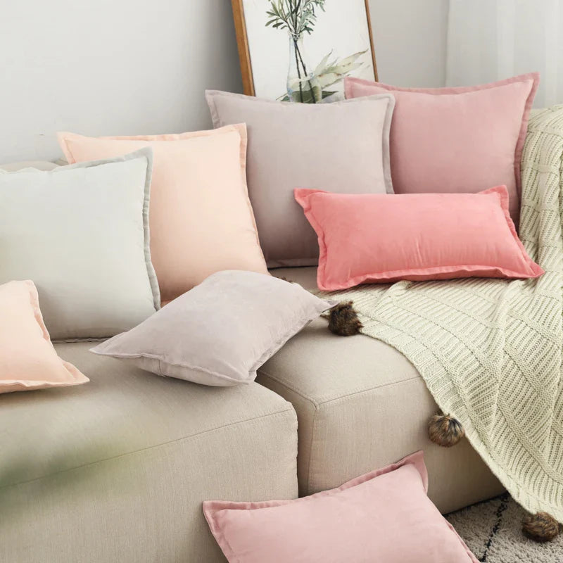Axyaa Soft Pink Fringed Suede Pillow Case 45x45cm Home Decor