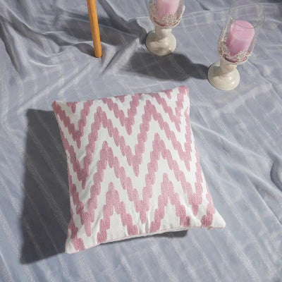 Pink Geometric Embroidered Cushion Cover by Axyaa - 45x45cm Cotton Pillow Case