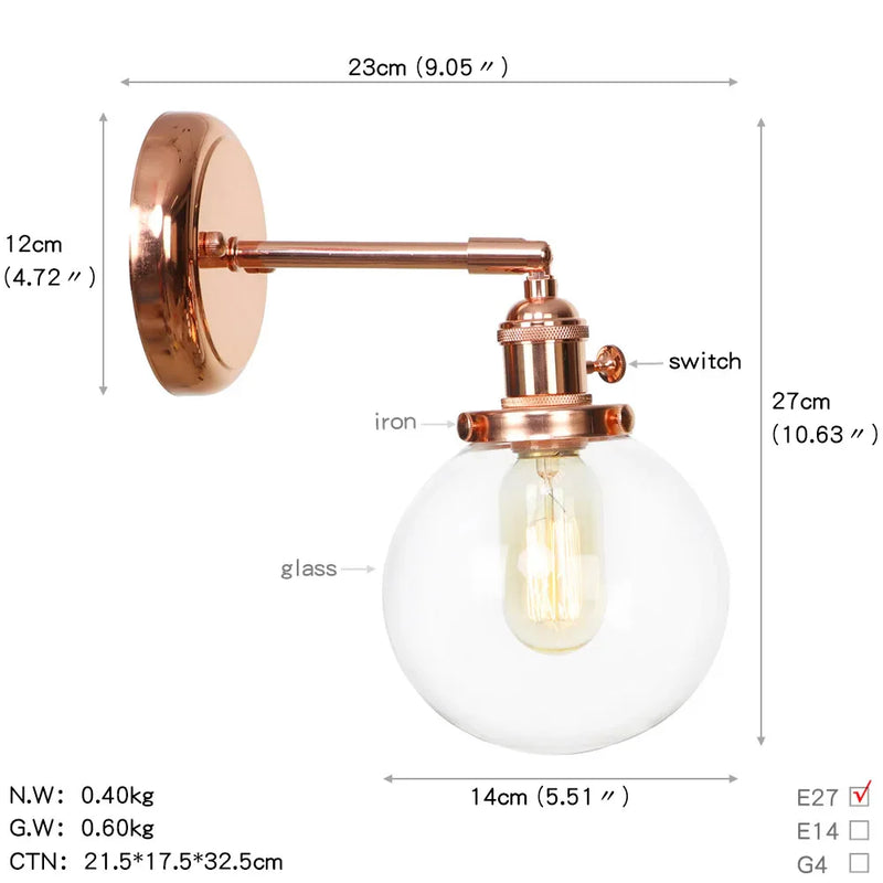 Axyaa Nordic Rose Gold Wall Lamp LED Sconce for Bedroom Bathroom Mirror