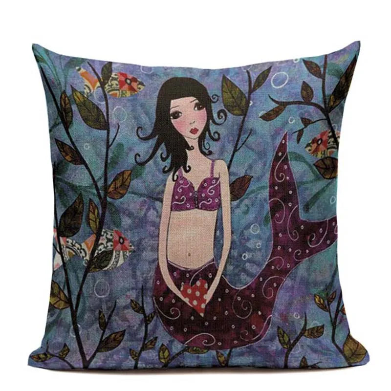 Axyaa Mermaid Pillowcase Ocean Style Cushion Cover 45x45cm Square Home Decor