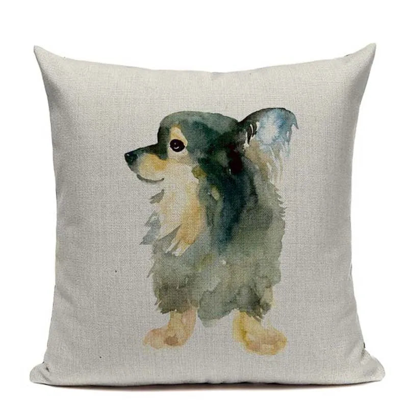 Animal Dog Cushion Cover French Bulldog Pug Pillowcase Woven Linen Decor Home Axyaa