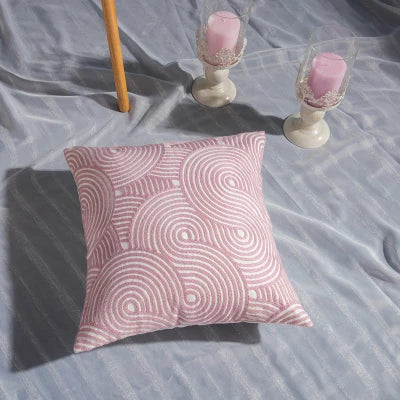 Pink Geometric Embroidered Cushion Cover by Axyaa - 45x45cm Cotton Pillow Case