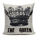 Axyaa Crown Design Cotton Linen Blended Cushion Cover - King Queen Letter Pillowcase