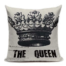 Axyaa Crown Design Cotton Linen Blended Cushion Cover - King Queen Letter Pillowcase