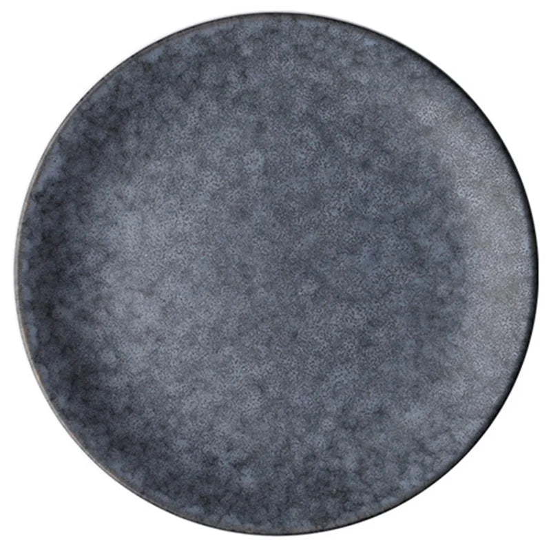 Axya Grey Marble Ceramic Dinner Plate - Solid Color Round Dish for Home