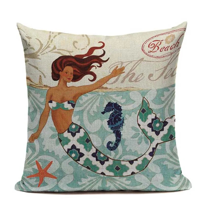 Axyaa Mermaid Pillowcase Ocean Style Cushion Cover 45x45cm Square Home Decor
