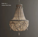 Axyaa Vintage Wood Bead Chandelier French Beaded Lighting Retro Black Kitchen Light