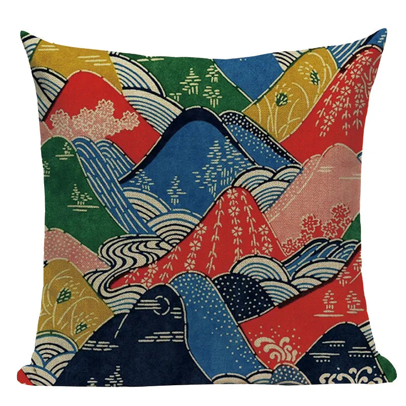 Axyaa Ukiyo Style Fuji Mountain Throw Pillow Cover