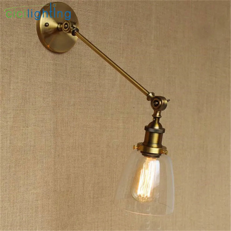 Axyaa Brass Copper Wall Sconce with Adjustable Arm and Glass Shade