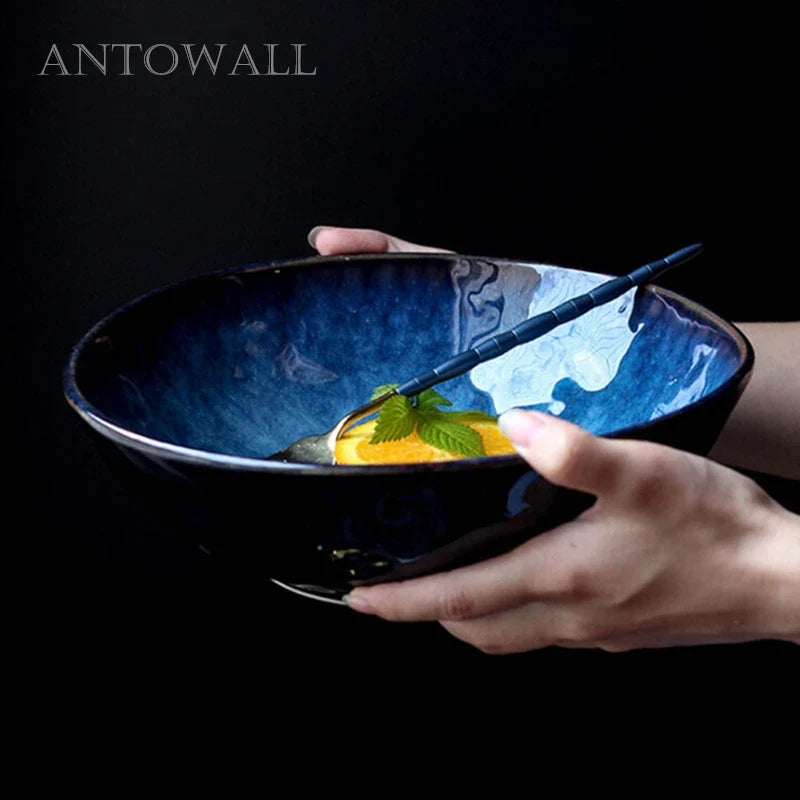 Axya Dim Blue Ceramic Soup Ramen Bowl - Elegant Tableware for Western Food