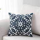 Axyaa Navy Blue Gray Black Floral Embroidered Cotton Pillow Cover 45x45cm