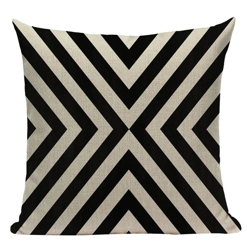 Geometric Meditation Decorative Throw Pillow Cover Axyaa Black White Linen Square Case